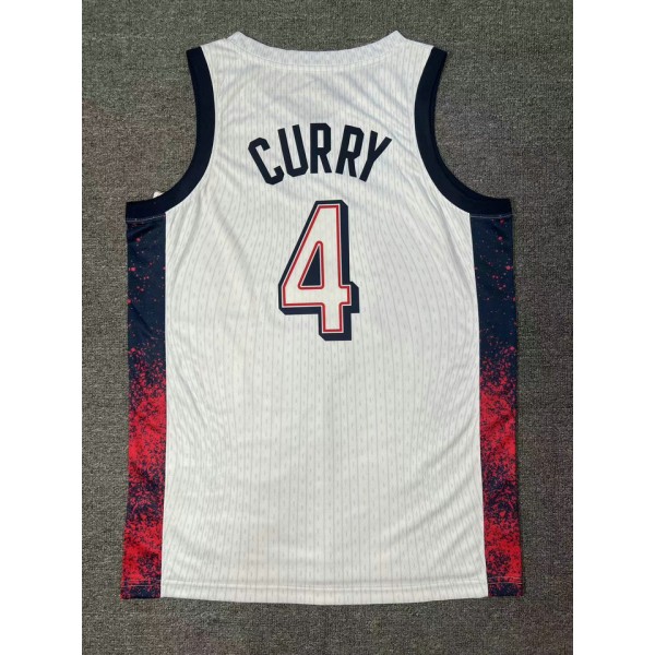 4 Curry 2024 USA Team Trikot Weiß stripe