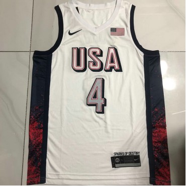 4 Curry USA 2024 Olympics Stickerei Trikot Weiß