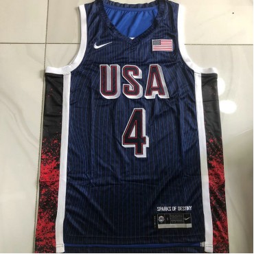 4 Curry USA 2024 Olympics Stickerei Trikot Blau