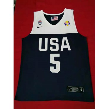 5 Mitchell 2019 fiba Trikot Blau Bestickt