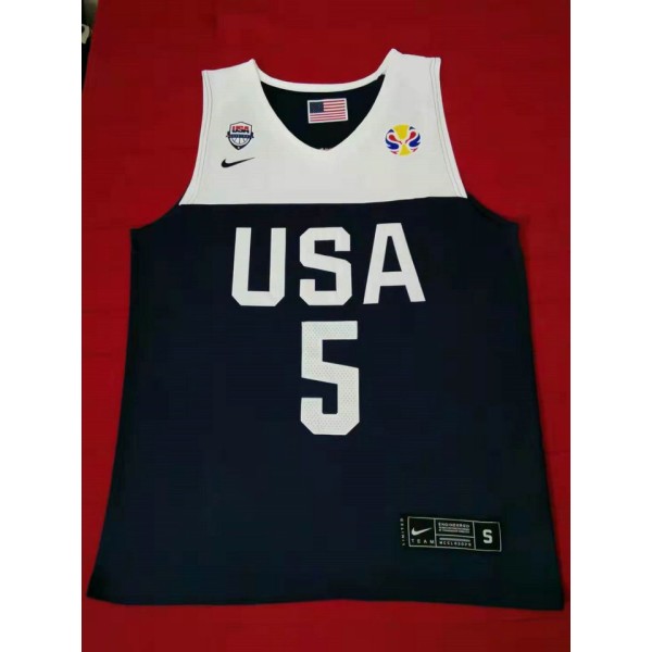 5 Mitchell 2019 fiba Trikot Blau Bestickt