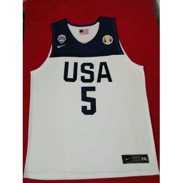 5 Mitchell 2019 fiba Trikot Weiß Bestickt