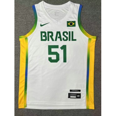 51 Caboclo 2024 Olympics Brasilien Team Basketball Trikot Weiß