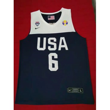 6 James 2019 fiba Trikot Blau Bestickt