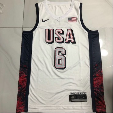 6 James USA 2024 Olympics Stickerei Trikot Weiß