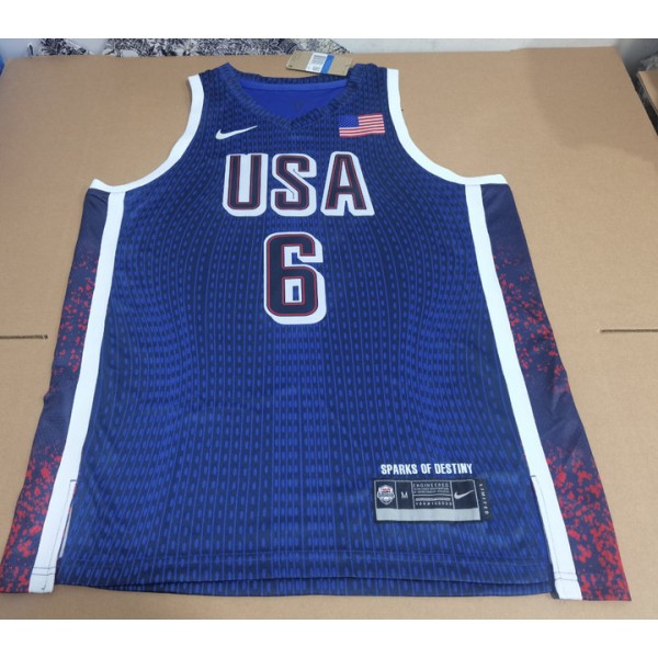 6 Lebron James 2024 USA Team Trikot Marineblau stripe