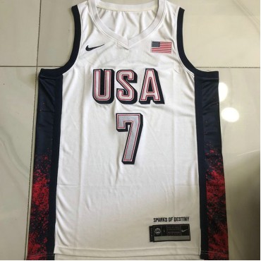 7 Durant USA 2024 Olympics Stickerei Trikot Weiß