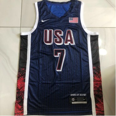 7 Durant USA 2024 Olympics Stickerei Trikot Blau