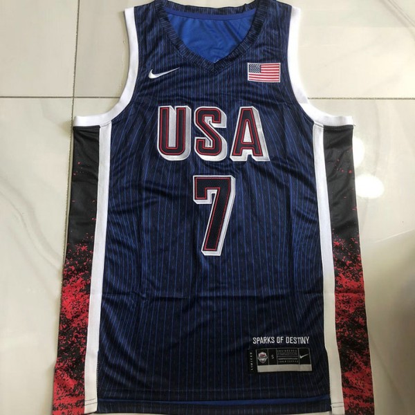 7 Durant USA 2024 Olympics Stickerei Trikot Blau