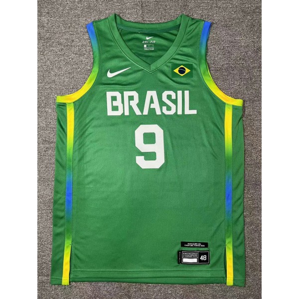 9 Huertas 2024 Olympics Brasilien Team Basketball Trikot Grün