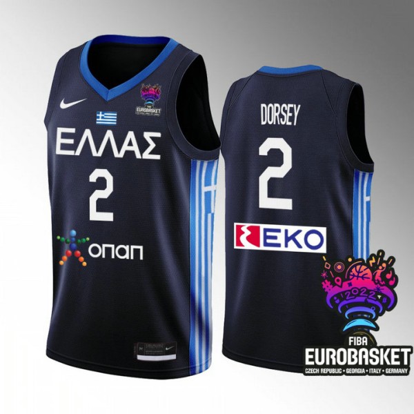 Griechenland Tyler Dorsey Marineblau 2022 Fiba Eurobasket Trikot