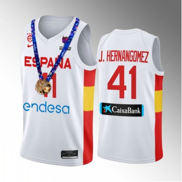 Juancho Hernangomez 41 Spanien Champs FIBA EuroBasket 2022 Weiß Trikot Gold Medal