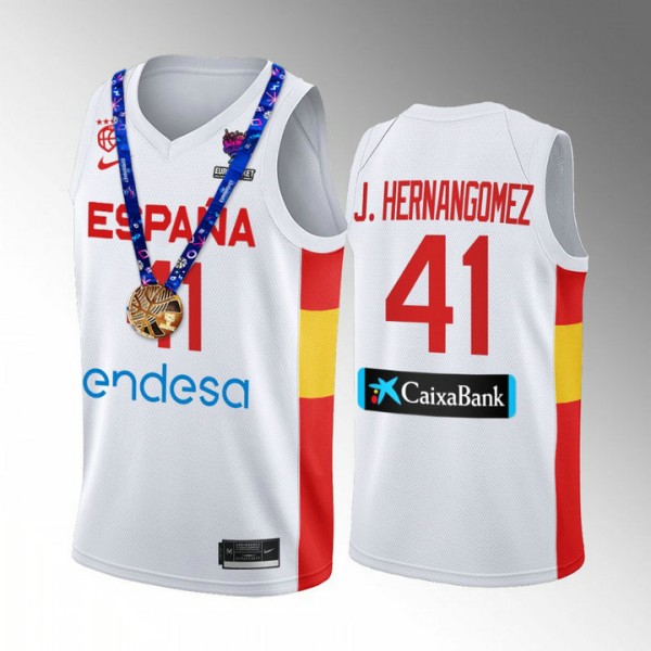 Juancho Hernangomez 41 Spanien Champs FIBA EuroBasket 2022 Weiß Trikot Gold Medal