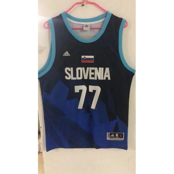 Luka Doncic 77 Trikot Schwarz Blau Slovenia National Basketball Team