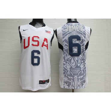 Nike Team USA 2008 Olympics LeBron James 6 Basketball Trikot Weiß