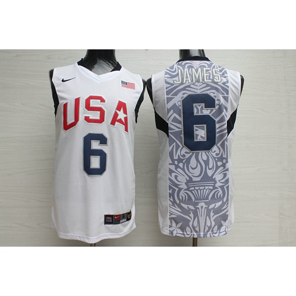 Nike Team USA 2008 Olympics LeBron James 6 Basketball Trikot Weiß