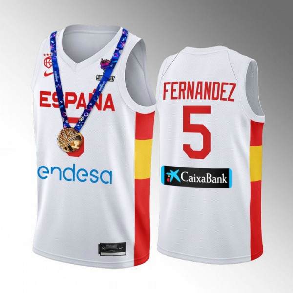 Rudy Fernandez 5 Spanien Champs FIBA EuroBasket 2022 Weiß Trikot Gold Medal